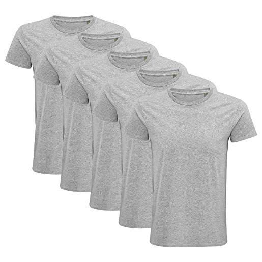 IMPRESSION T-SHIRT PERSONNALISE lotto di 5 magliette biologiche da uomo, a maniche corte, 100% cotone, provenienti da agricoltura biologica, confezione da 5 magliette colori disponibili, bianco, nero, maglietta di qualità, grigio