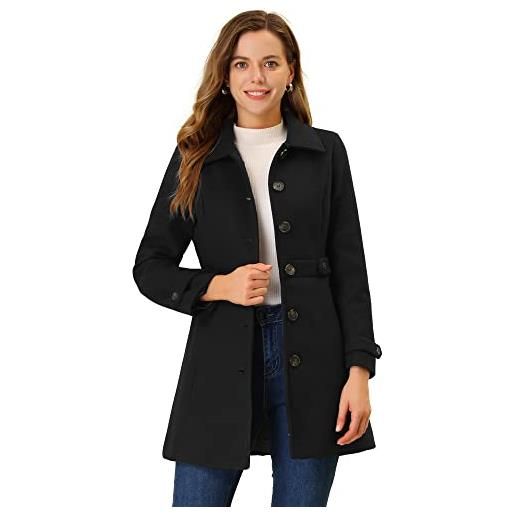 Allegra K cappotto monopetto classico invernale da donna con tasche, nero , 12