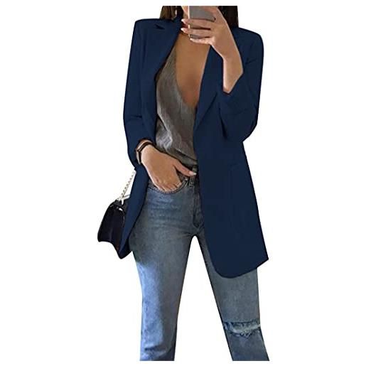 EFOFEI abiti da donna bolero con tasca elegante giacca a maniche lunghe giacca cardigan bavero ufficio affari abito slim di media lunghezza blu navy s