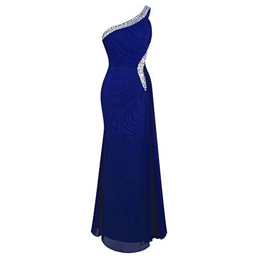 Angel-fashions abito da sera morbido da donna con nastro increspato e bordatura blu reale 50