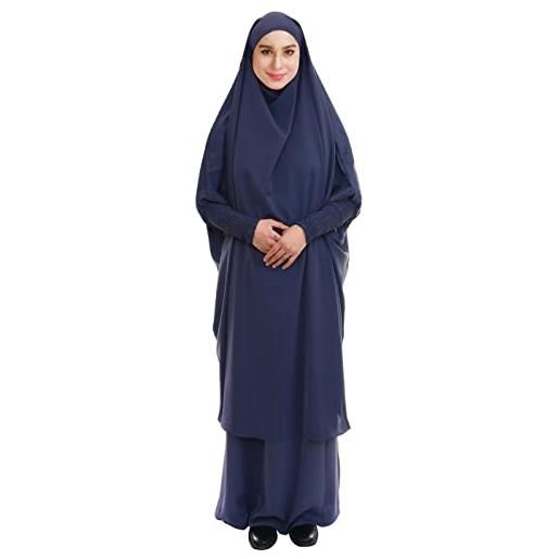 khalat jilbab musulmano preghiera vestiti islamici allentati abaya abito donna eid copertura completa 2 pezzi pregare set, nero, taglia unica