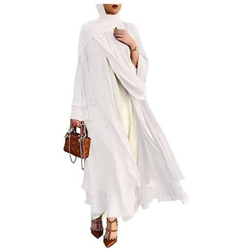 CoolCrafts donna musulmana preghiera chiffon abito aperto abaya maniche lunghe maxi cardigan robe donne maxi abito islamico ramadan preghiera, bianco, l