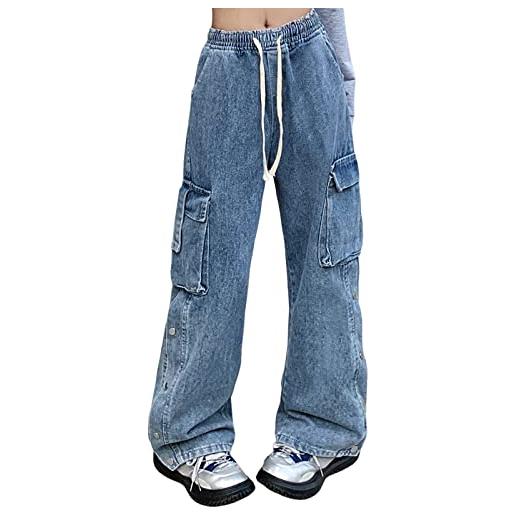 Veryin baggy jeans pantaloni cargo per le donne fidanzato rilassato fit jeans gamba dritta con tasche cargo pantaloni da lavoro con catena