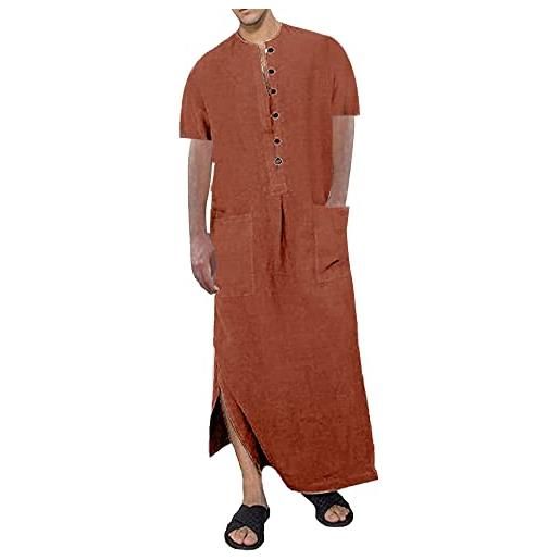 YAOHUOLE abaya - abito lungo da uomo, a maniche corte, abaya, con bottoni, spacco laterale e tasche, bianco, xxl
