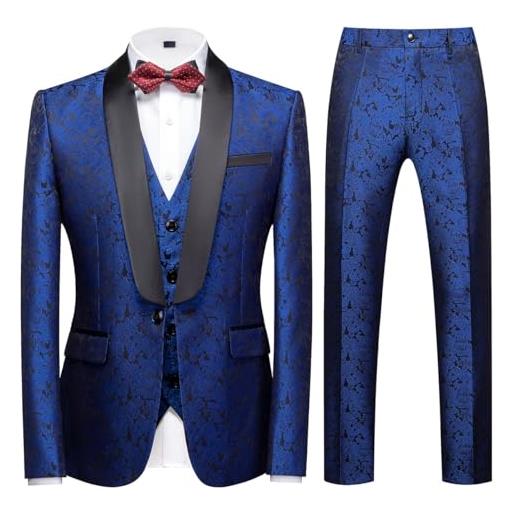 KUDORO abito da uomo 3 pezzi paisley slim fit abiti da sposa abito elegante cerimonia abito da smoking blazer gilet pantaloni(argento, s)
