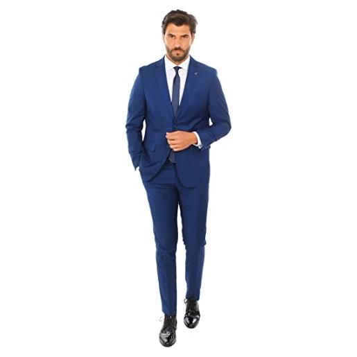 Ciabalù abito uomo elegante completo slim fit sartoriale monopetto tinta unita (blu, 60)
