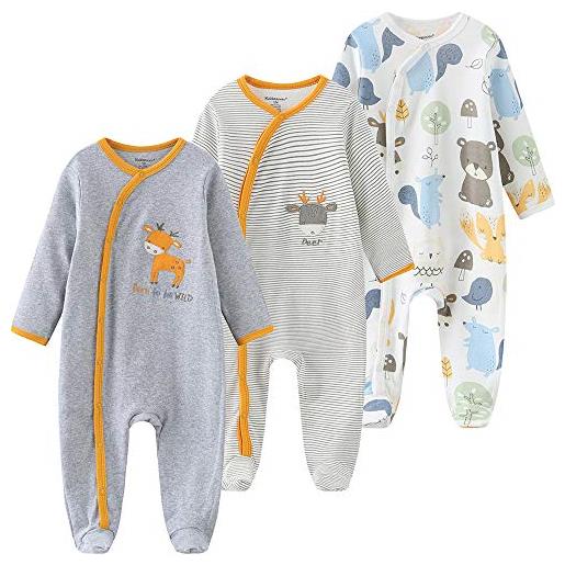 Kiddiezoom - tutine per bambini e bambine, confezione da 3, gray bear & star & light blue monkey, 0-3 mesi