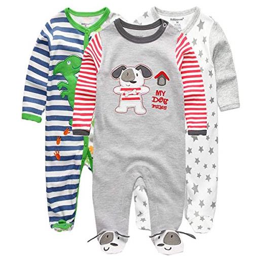 Kiddiezoom pigiama unisex per bambini, in cotone, confezione da 3, design13, 6-9 monate