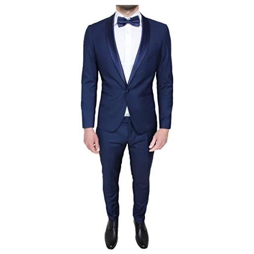 Evoga abito uomo raso blu completo slim fit smoking elegante cerimonia (blu chiaro, 50)