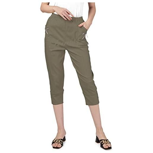 femiss pantaloni capri da donna corti da donna, pantaloncini corti elasticizzati a tre quarti, morbidi, elasticizzati, da infilare, estivi, a 3/4, taglie forti, caff, 48