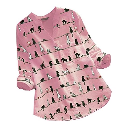 WAEKQIANG top in lino da donna stampa di gatti blusas camicia con bottoni o-collo da donna abito estivo top plus size 5xl blusas