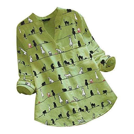 WAEKQIANG top in lino da donna stampa di gatti blusas camicia con bottoni o-collo da donna abito estivo top plus size 5xl blusas