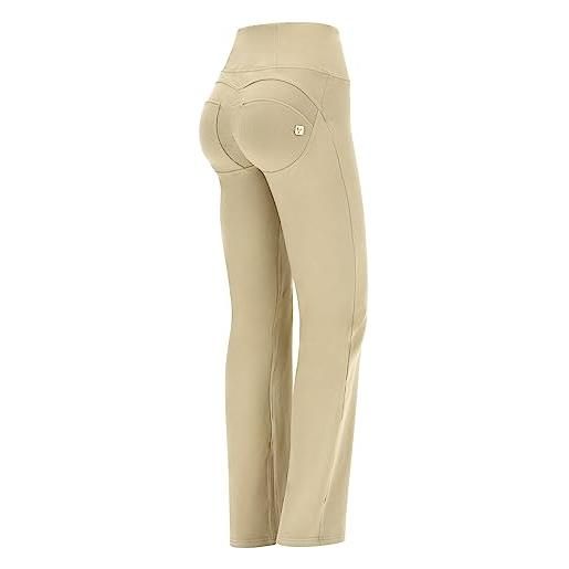 FREDDY - pantaloni push up wr. Up® ecologici vita alta e wide leg, beige, medium