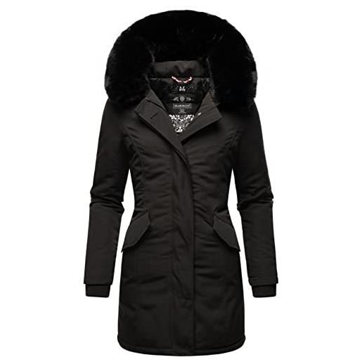 Marikoo karmaa cappotto invernale da donna xs-5xl nero con pelliccia nera m