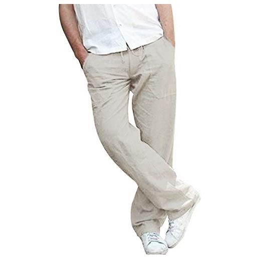 Keerlonno pantaloni di lino uomo eleganti coulisse leggeri yoga con tasche casual estivi classico pantaloni lino uomo estivi eleganti pantaloni uomo lino estivi