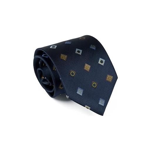 Remo Sartori - cravatta lunga extra lunga xl seta fantasia geometrica, lunghezza da 155 cm a 165 cm, made in italy uomo (blu, lunghezza 155 cm)