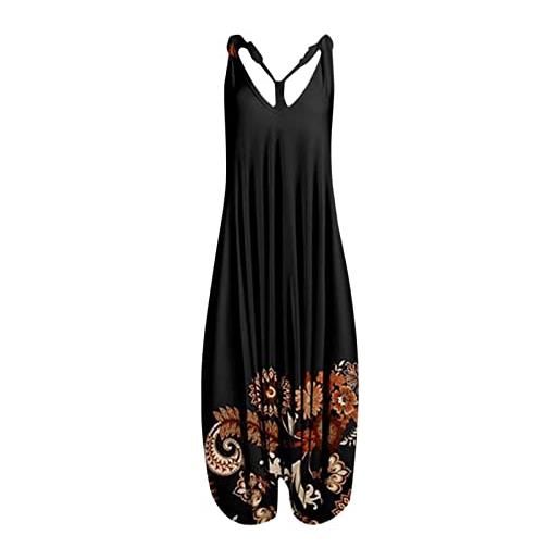 MJGkhiy salopette donna estiva elegante tuta ampia oversize retrò pantaloni coulisse monopezzi tutine salopettes comoda taglie forti sciolto larghi con bretelle jumpsuit motivo floreale pagliaccetto