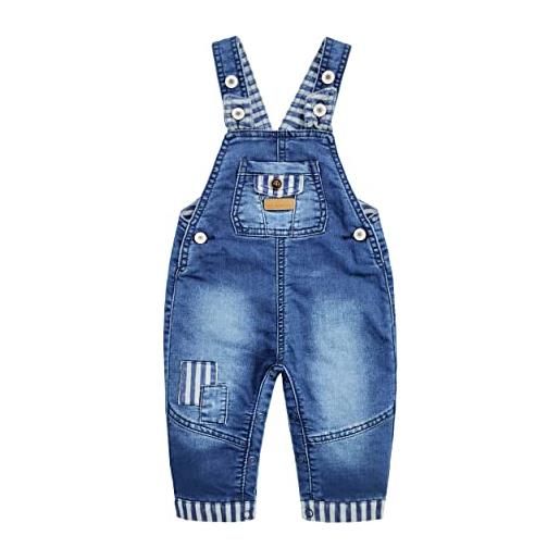KIDSCOOL SPACE salopette di jeans patchata con tasca con bretelle per neonati, facile da cambiare pannolino, blu, 18-24 mesi