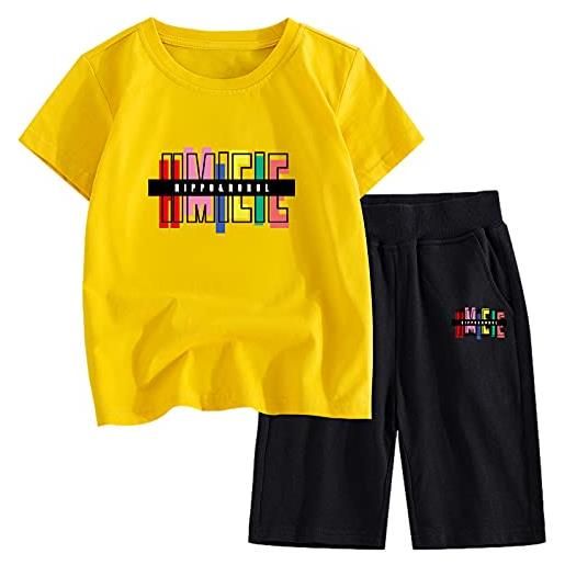 amropi ragazzi maglietta e pantaloncini 2 pezzi bambino set completo t-shirt con pantaloncino arancio nero, 7-8 anni