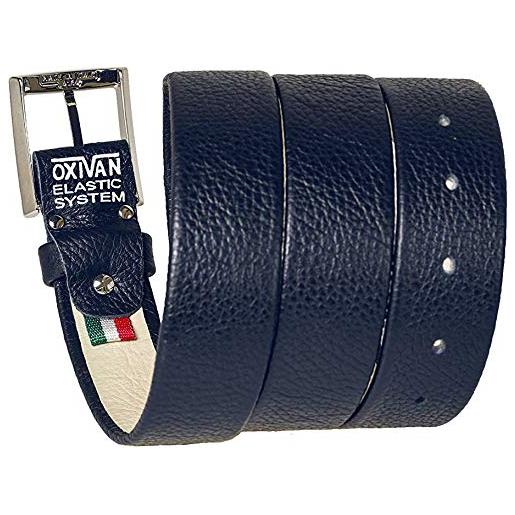 OXIVAN cintura da uomo taglie forti con sistema elastico brevettato in pelle blu made in italy 35 mm. 