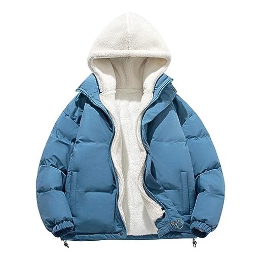 Minetom uomo cappotto in pile invernale caldo parka con cappuccio antivento giacca giubbotto outdoor piumino trapuntato a blu xl
