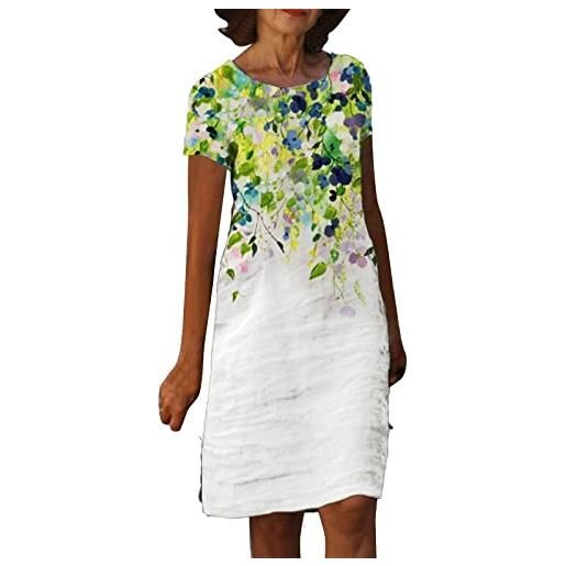 Xmiral vestito estivo donna in lino estivo a mezza manica o collo a trapezio con stampa floreale al ginocchio abito midi (xxl, 4verde)