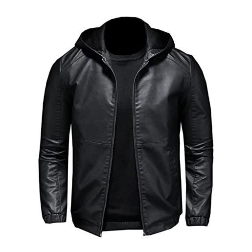 WFEI giacca da uomo casual moto moto pu giacca uomo inverno autunno moda giacche in pelle maschile slim cappuccio con cappuccio, nero, xl