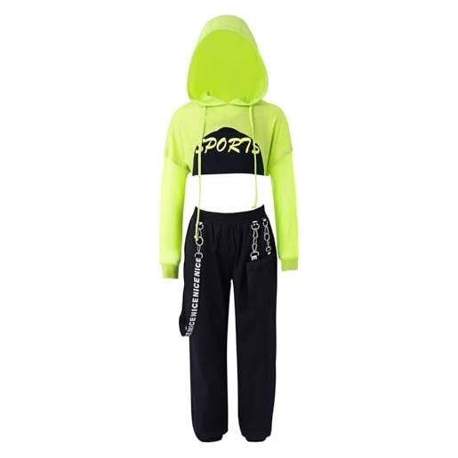 iEFiEL completo danza moderna bambina tre pezzi felpa con cappuccio pantaloni da jogger per hip hop jazz dance costume da ballo outfit street dancewear 4-16 anni menta verde 10 anni