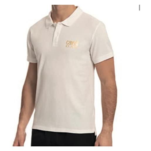 Cavalli class polo t-shirt uomo mm 100% cotone slim fit colore bianco qxh01f kb002 (50 l it uomo)