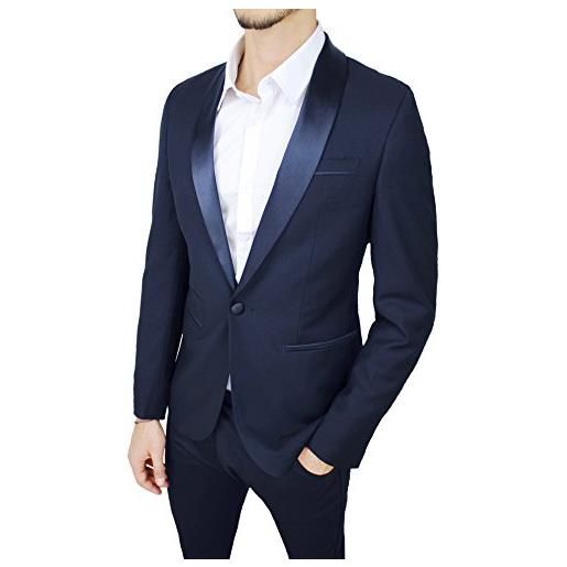 Mat Sartoriale giacca uomo class sartoriale blu scuro raso lucido slim fit elegante cerimonia (xxl)