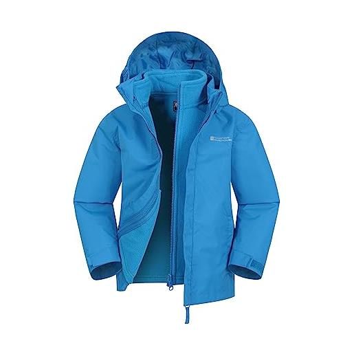 Mountain Warehouse fell - giacca 3 in 1 per bambini - triclimate, impermeabile, interno rimovibile, cappuccio pieghevole, tasche laterali - per passeggiate, invernale verde-blu scuro 11-12 anni
