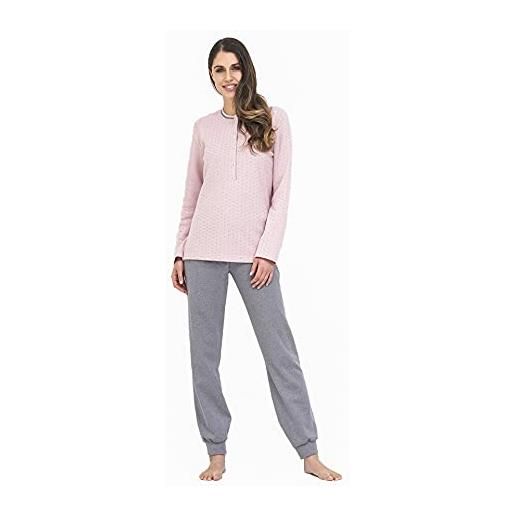 Linclalor - pigiama da donna in punto milano jacquard - 2115285 - rosa/grigio, 54