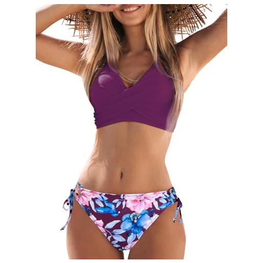 Cupshe, bikini da donna a incrocio sul davanti e motivo laterale con laccetti, rosa brillante, xl