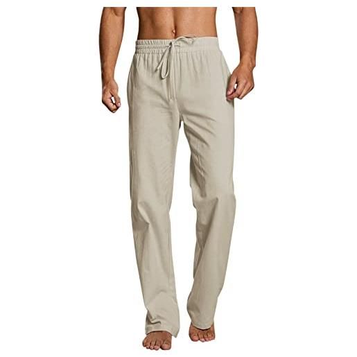 Generic pantaloni da yoga da jogging con coulisse da uomo pantaloni casual da yoga da spiaggia pantaloni larghi in lino pantaloni sportivi casual oversize pantaloni della tuta, beige, l