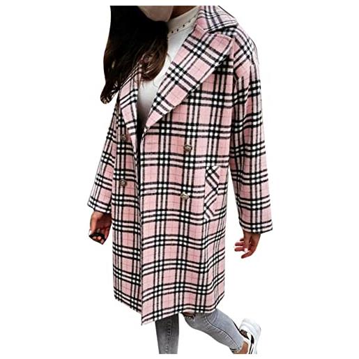 MANYMANY giacca scozzese vintage da donna cappotto lungo casual a quadri da donna cappotto scozzese autunnale taglia 2xl