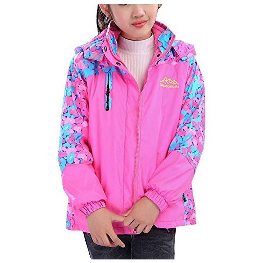 ZIXING Fashion parka invernale impermeabile da bambina 3 in 1 giacca di vento cappotto di montagna con cappuccio pink altezza 130cm