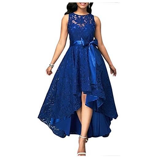 Minetom abito vintage donna vestiti raffinato pizzo floreale abiti da festa altalena maxi vestito senza maniche sera e cerimonia b blau 38