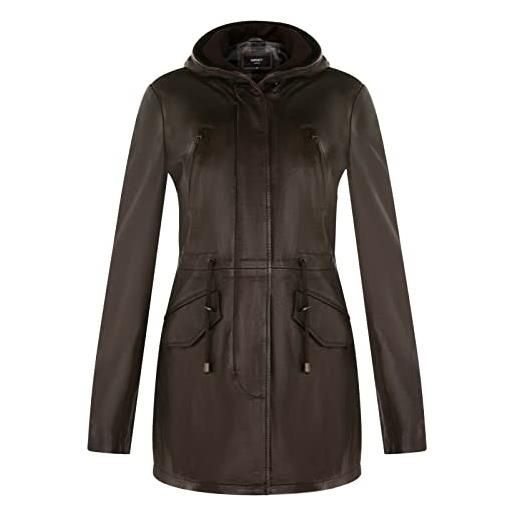 Infinity Leather trench nero trapuntato da donna in pelle con cappuccio staccabile l