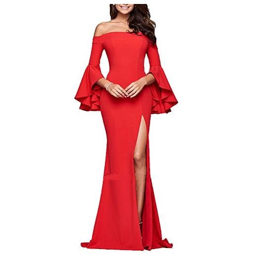 ZiXing donna eleganti estivo lungo vestito spalla nuda schienale abito da sera cerimonia rosso large
