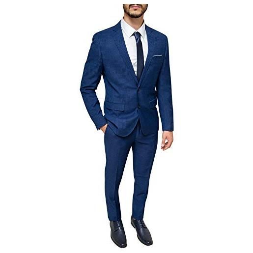 Evoga abito uomo sartoriale blu slim fit vestito smoking elegante cerimonia (52, blu)