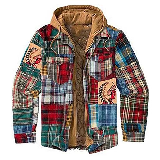 Xmiral camicia con cappuccio top giacca uomo autunno inverno plaid risvolto tasca imbottita largo (xxl, 7multicolore)