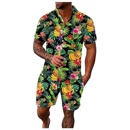 Generic set di camicie a maniche corte da uomo primaverili ed estive per il tempo libero, hawaii beach, vento, fiori tropicali completo palestra