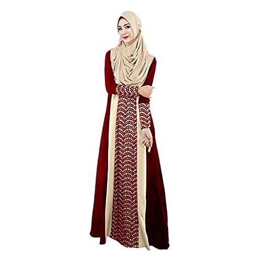 xbowo-dress donna lunghi gonne lungo elegante vestito abito femme robe longue maxi pour femmes dubai robe ethnique patchwork islam abaya caftan musulman@uk-8 / cn-m_red