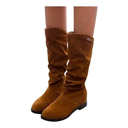 Kobilee stivali cowboy donna curvy elasticizzati larghi sexy morbidi vintage western boots stivali alti sopra il ginocchio con tacco caldo stivaletti invernali anfibi pelle camoscio