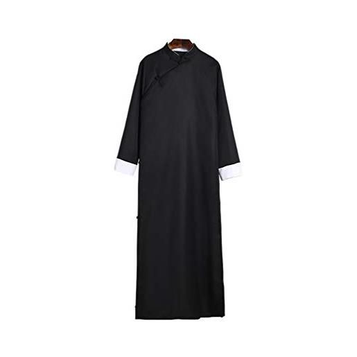 HAORUN - cappotto da uomo cinese tradizionale abito kung fu tai chi lungo rosso - nero - medium