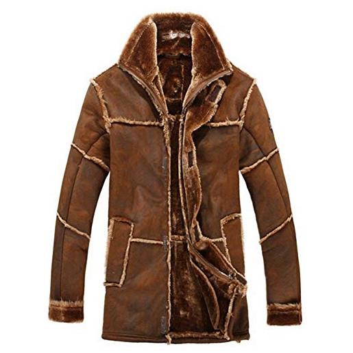 Huixin giacca in pelliccia sintetica da in da scamosciata camoscio ragazzo uomo uomo giacca in pelliccia sintetica con collo lungo in vita. Soprabito in montone (color: de1hao-braun, size: l)