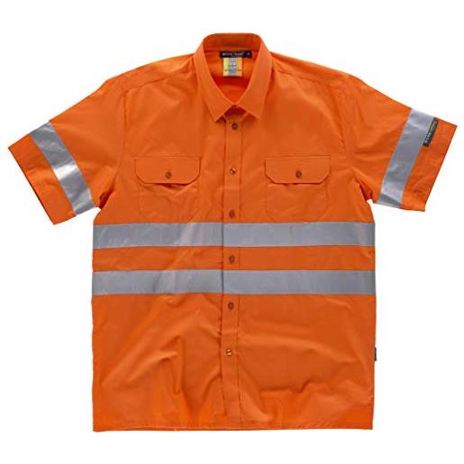 S-ROX workteam - camicia ad alta visibilità, a maniche corte, con laccetti riflettenti, collo classico e chiusura centrale con bottoni, due borse in pettorina da uomo arancione (naranja a. V. ) 50