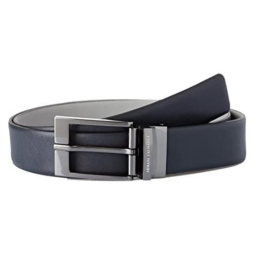 Emporio Armani armani exchange leather belt with plaque, cintura uomo, blu (blue/navy/grey 51635), taglia unica