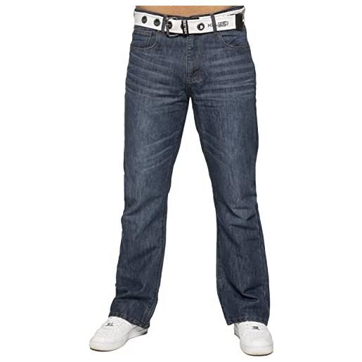 BRAND KRUZE jeans da uomo bootcut pantaloni kz115 svasati gamba larga pantaloni in denim tutte le taglie con cintura, blu, w30 / l32