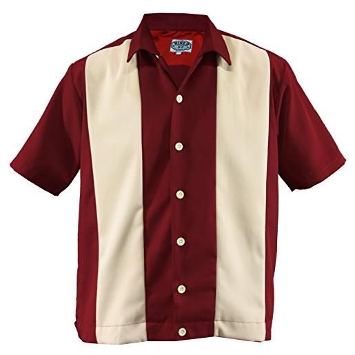 Aloha-Beachwear camicia da uomo, da bowling, vintage, anni 50, due tonalità marrone scuro/beige. M